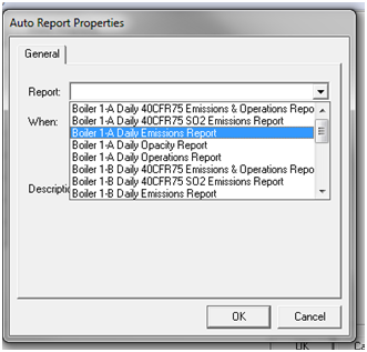 Auto Reports Properties dialog